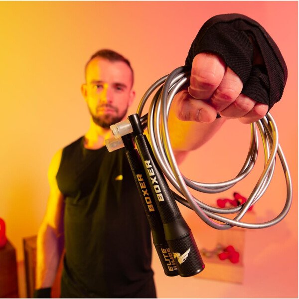 Elite Jumps Boxer - Cuerda de saltar 3.0 para entrenamiento físico y cardiovascular, cuerda de boxeo diseñada profesionalmente con asas de polímero de acción suave y agarres antideslizantes, PVC sin - Imagen 5