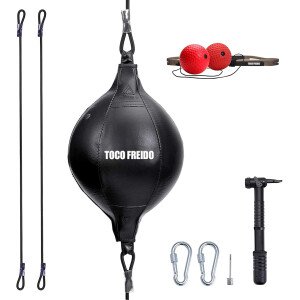 TOCO FREIDO Bola de boxeo de doble extremo, bolsa de velocidad con niveles de dificultad Pelota refleja de boxeo con diadema, perfecta para entrenamiento de reacción, agilidad y coordinación ojo-mano