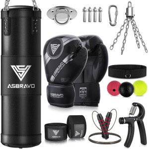 Saco de boxeo para adultos, juego de bolsa de boxeo pesada de 4 pies con guantes de 12 onzas para artes marciales mixtas de karate, kickboxing, boxeo, entrenamiento de gimnasio en casa, sin