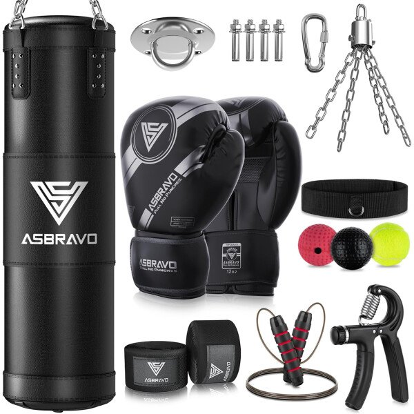 Saco de boxeo para adultos, juego de bolsa de boxeo pesada de 4 pies con guantes de 12 onzas para artes marciales mixtas de karate, kickboxing, boxeo, entrenamiento de gimnasio en casa, sin