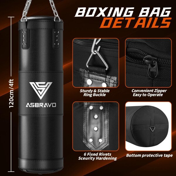 Saco de boxeo para adultos, juego de bolsa de boxeo pesada de 4 pies con guantes de 12 onzas para artes marciales mixtas de karate, kickboxing, boxeo, entrenamiento de gimnasio en casa, sin - Imagen 2