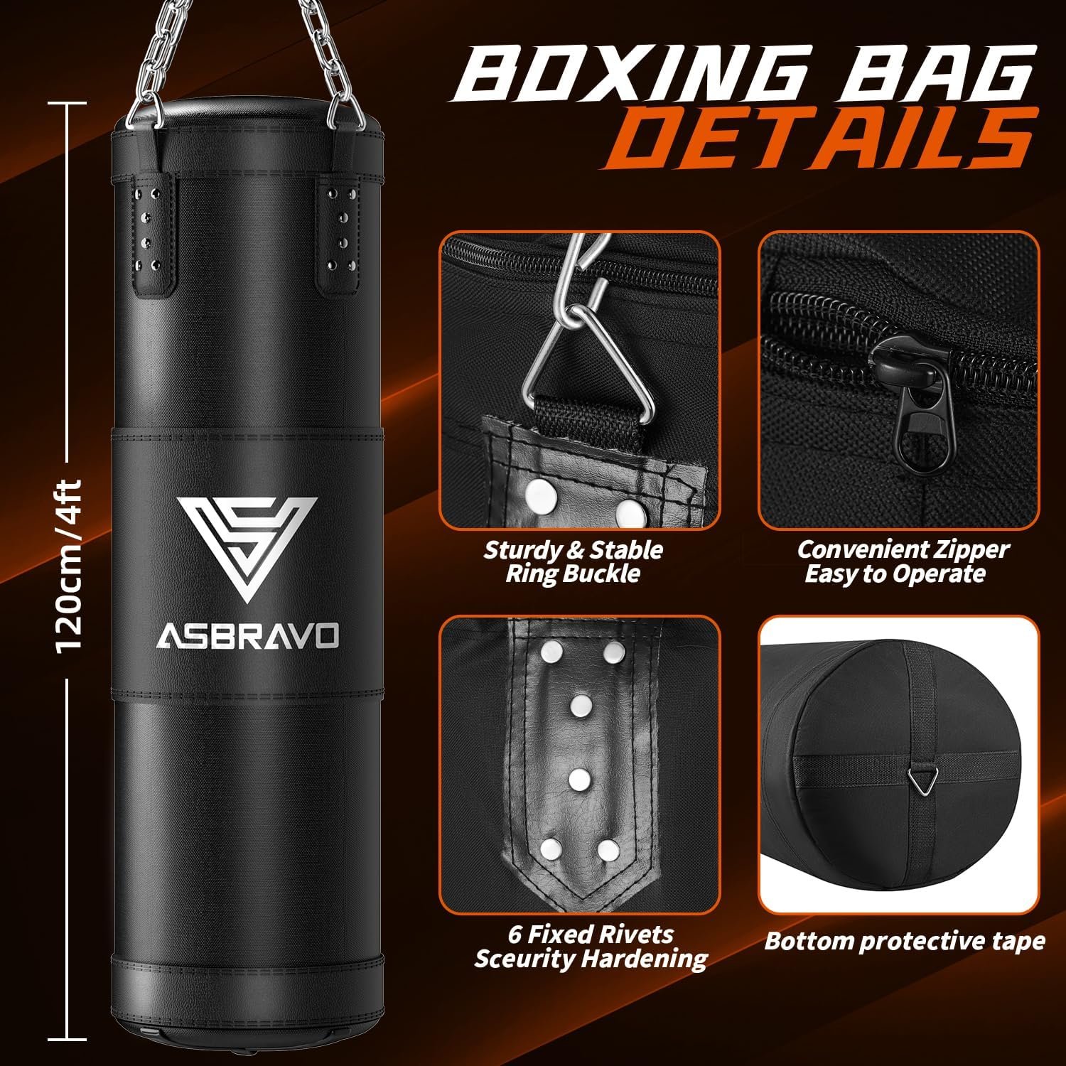 Saco de boxeo para adultos, juego de bolsa de boxeo pesada de 4 pies con guantes de 12 onzas para artes marciales mixtas de karate, kickboxing, boxeo, entrenamiento de gimnasio en casa, sin - Imagen 2