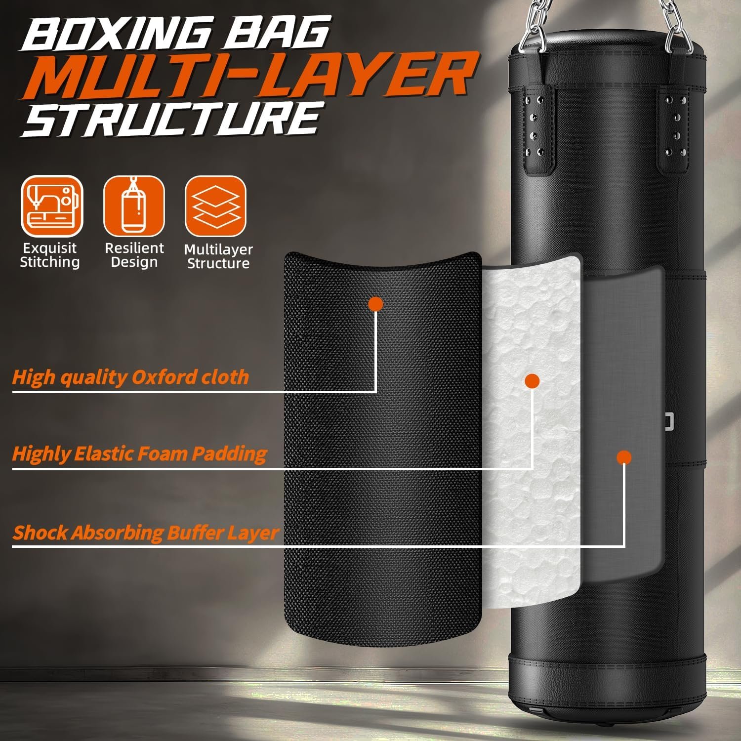 Saco de boxeo para adultos, juego de bolsa de boxeo pesada de 4 pies con guantes de 12 onzas para artes marciales mixtas de karate, kickboxing, boxeo, entrenamiento de gimnasio en casa, sin - Imagen 4