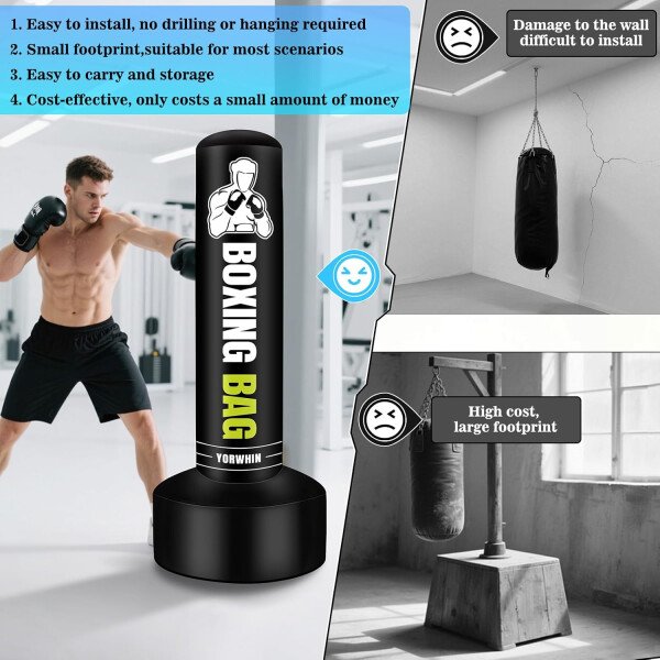 Heavy Freestanding Punching Bag for Adults, 70'' Standing Punching Bag Boxing Bags, Boxing Training Equipment Kickboxing Bags for Training MMA Muay Thai Fitness Home Gym - Imagen 6