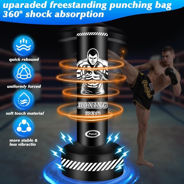 Heavy Freestanding Punching Bag for Adults, 70'' Standing Punching Bag Boxing Bags, Boxing Training Equipment Kickboxing Bags for Training MMA Muay Thai Fitness Home Gym - Imagen 9