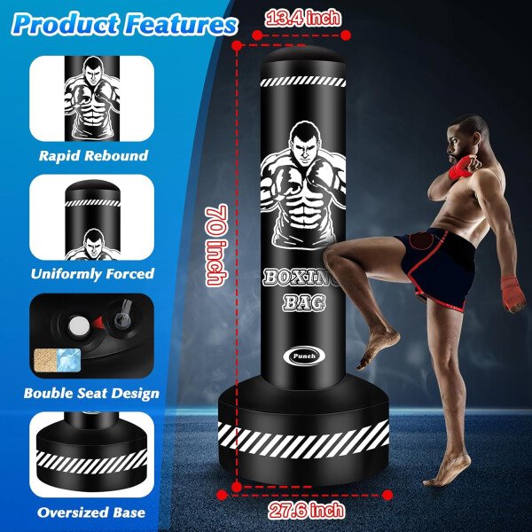 Heavy Freestanding Punching Bag for Adults, 70'' Standing Punching Bag Boxing Bags, Boxing Training Equipment Kickboxing Bags for Training MMA Muay Thai Fitness Home Gym - Imagen 10