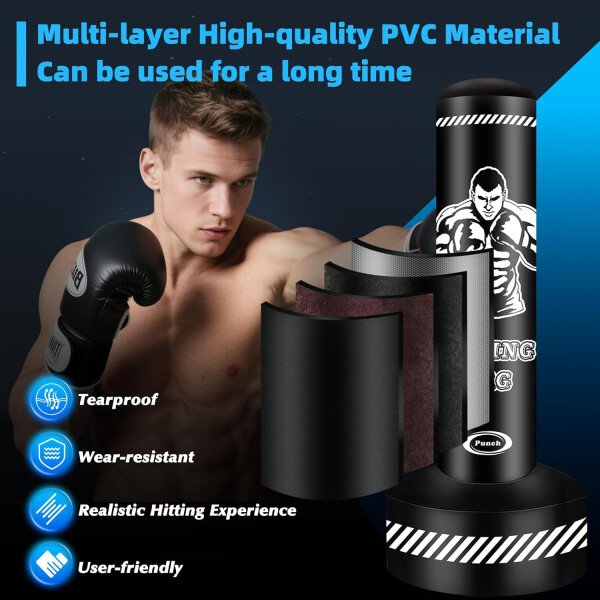 Heavy Freestanding Punching Bag for Adults, 70'' Standing Punching Bag Boxing Bags, Boxing Training Equipment Kickboxing Bags for Training MMA Muay Thai Fitness Home Gym - Imagen 11