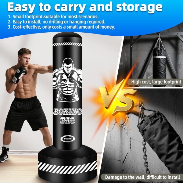 Heavy Freestanding Punching Bag for Adults, 70'' Standing Punching Bag Boxing Bags, Boxing Training Equipment Kickboxing Bags for Training MMA Muay Thai Fitness Home Gym - Imagen 12