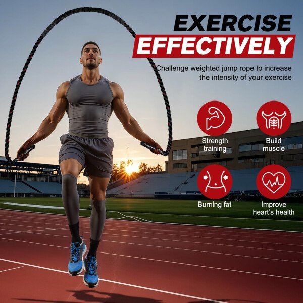 Cuerda de saltar, cuerdas de saltar pesadas para hombres y mujeres, 2.8 libras, 3 libras, 3.8 libras, 5 libras, cuerda de saltar pesada para ejercicio, jumpropes para adultos para entrenamiento en - Imagen 3