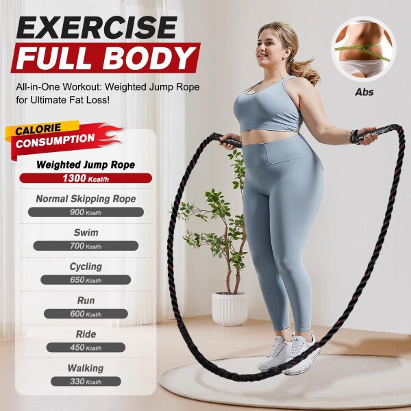 Cuerda de saltar, cuerdas de saltar pesadas para hombres y mujeres, 2.8 libras, 3 libras, 3.8 libras, 5 libras, cuerda de saltar pesada para ejercicio, jumpropes para adultos para entrenamiento en - Imagen 4