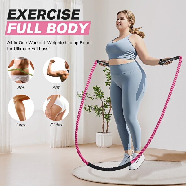 Cuerda de saltar, cuerdas de saltar pesadas para hombres y mujeres, 2.8 libras, 3 libras, 3.8 libras, 5 libras, cuerda de saltar pesada para ejercicio, jumpropes para adultos para entrenamiento en - Imagen 14