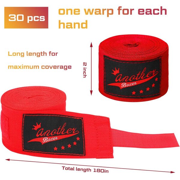 15 pares de envolturas de boxeo para mano de 180 pulgadas, vendas de mano de boxeo a granel para artes marciales deportivas para boxeo, kickboxing, kickboxing, vendas de mano de estilo mexicano para - Imagen 15