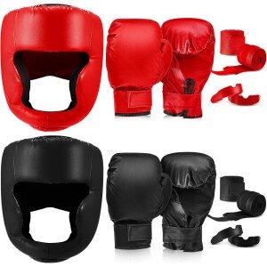 Kanayu Juego de boxeo de 14 piezas que incluye 2 pares de guantes de boxeo de 16 onzas, casco y envolturas de mano, protectores bucales, regalos para adultos, jóvenes, principiantes, equipo de