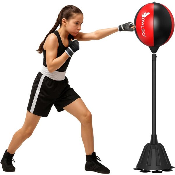 Owlsky Punching Bag with Stand, Boxing Bag for Adults - Height Adjustable - Speed Bag for Training, Boxing Equipment, Stress Relief & Fitness