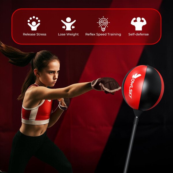 Owlsky Punching Bag with Stand, Boxing Bag for Adults - Height Adjustable - Speed Bag for Training, Boxing Equipment, Stress Relief & Fitness - Imagen 2