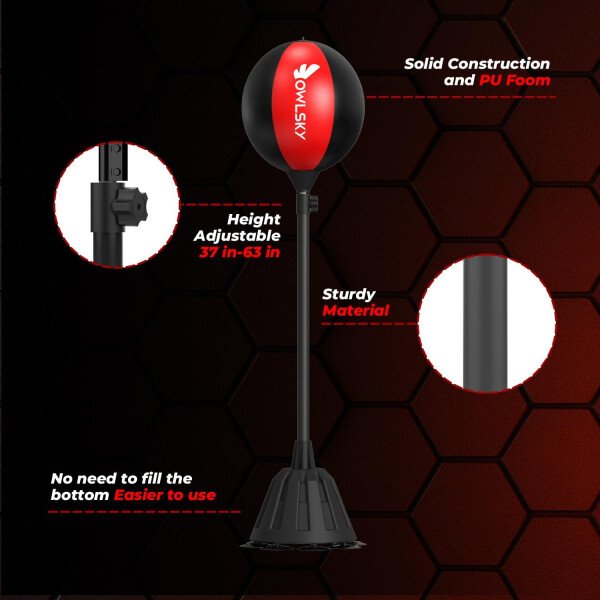 Owlsky Punching Bag with Stand, Boxing Bag for Adults - Height Adjustable - Speed Bag for Training, Boxing Equipment, Stress Relief & Fitness - Imagen 3