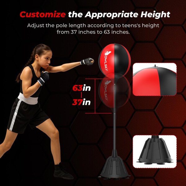 Owlsky Punching Bag with Stand, Boxing Bag for Adults - Height Adjustable - Speed Bag for Training, Boxing Equipment, Stress Relief & Fitness - Imagen 4
