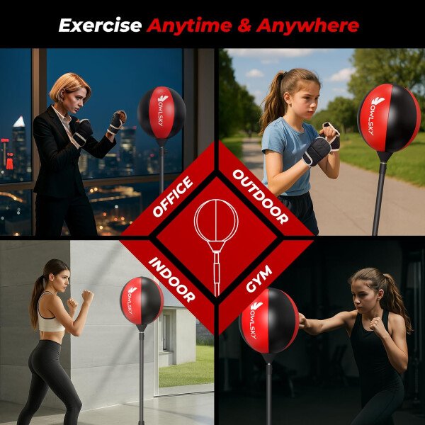 Owlsky Punching Bag with Stand, Boxing Bag for Adults - Height Adjustable - Speed Bag for Training, Boxing Equipment, Stress Relief & Fitness - Imagen 7