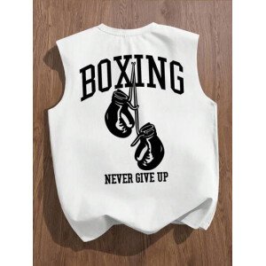 Manfinity Joysei Camiseta de tirantes holgada con estampado de guantes de boxeo vintage americano para hombres, talla estándar, blanco
