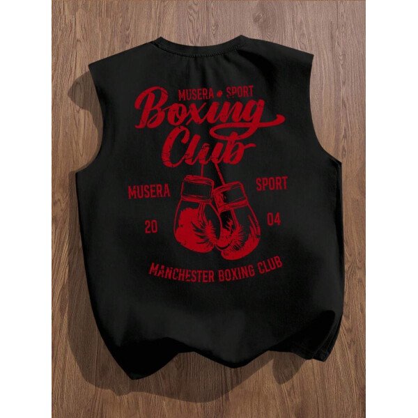 Manfinity Joysei Camiseta de tirantes holgada con estampado de guantes de boxeo vintage americano para hombres, talla estándar, blanco - Imagen 2