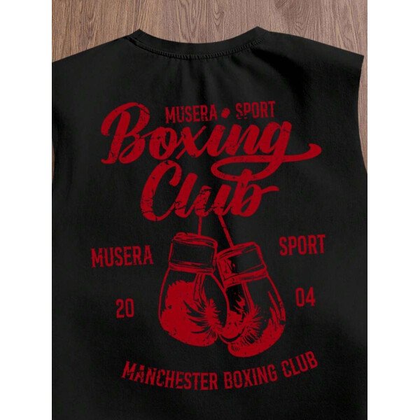 Manfinity Joysei Camiseta de tirantes holgada con estampado de guantes de boxeo vintage americano para hombres, talla estándar, blanco - Imagen 3