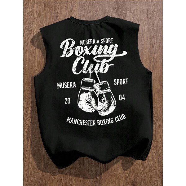 Manfinity Joysei Camiseta de tirantes holgada con estampado de guantes de boxeo vintage americano para hombres, talla estándar, blanco - Imagen 5