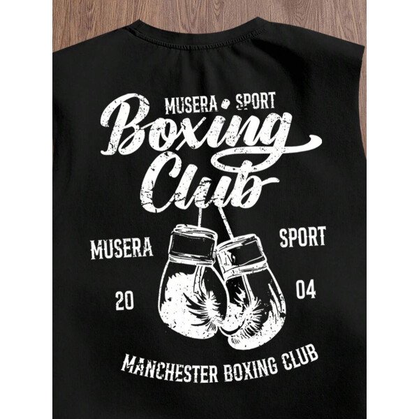 Manfinity Joysei Camiseta de tirantes holgada con estampado de guantes de boxeo vintage americano para hombres, talla estándar, blanco - Imagen 6