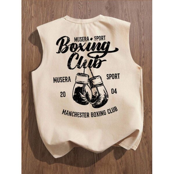 Manfinity Joysei Camiseta de tirantes holgada con estampado de guantes de boxeo vintage americano para hombres, talla estándar, blanco - Imagen 8
