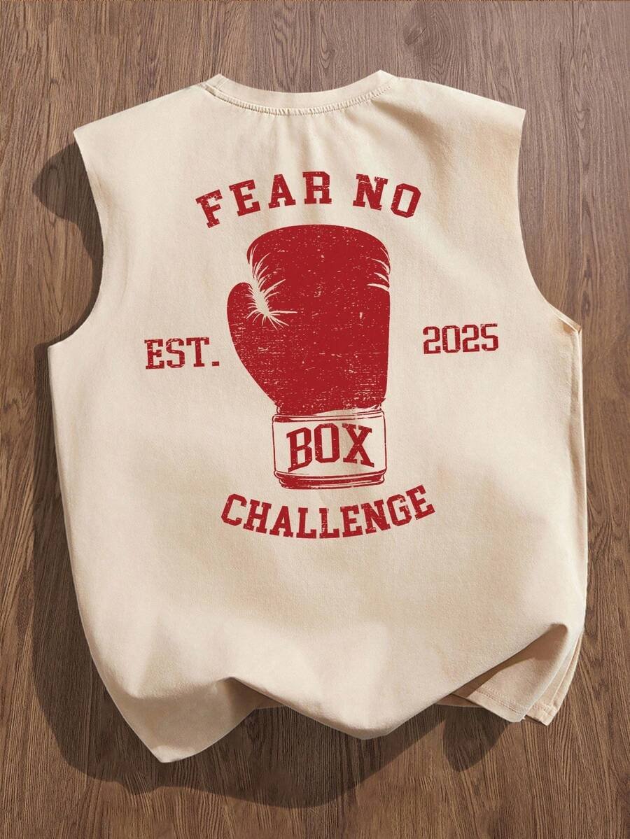 Manfinity Joysei Camiseta de tirantes holgada con estampado de guantes de boxeo vintage americano para hombres, talla estándar, blanco - Imagen 11