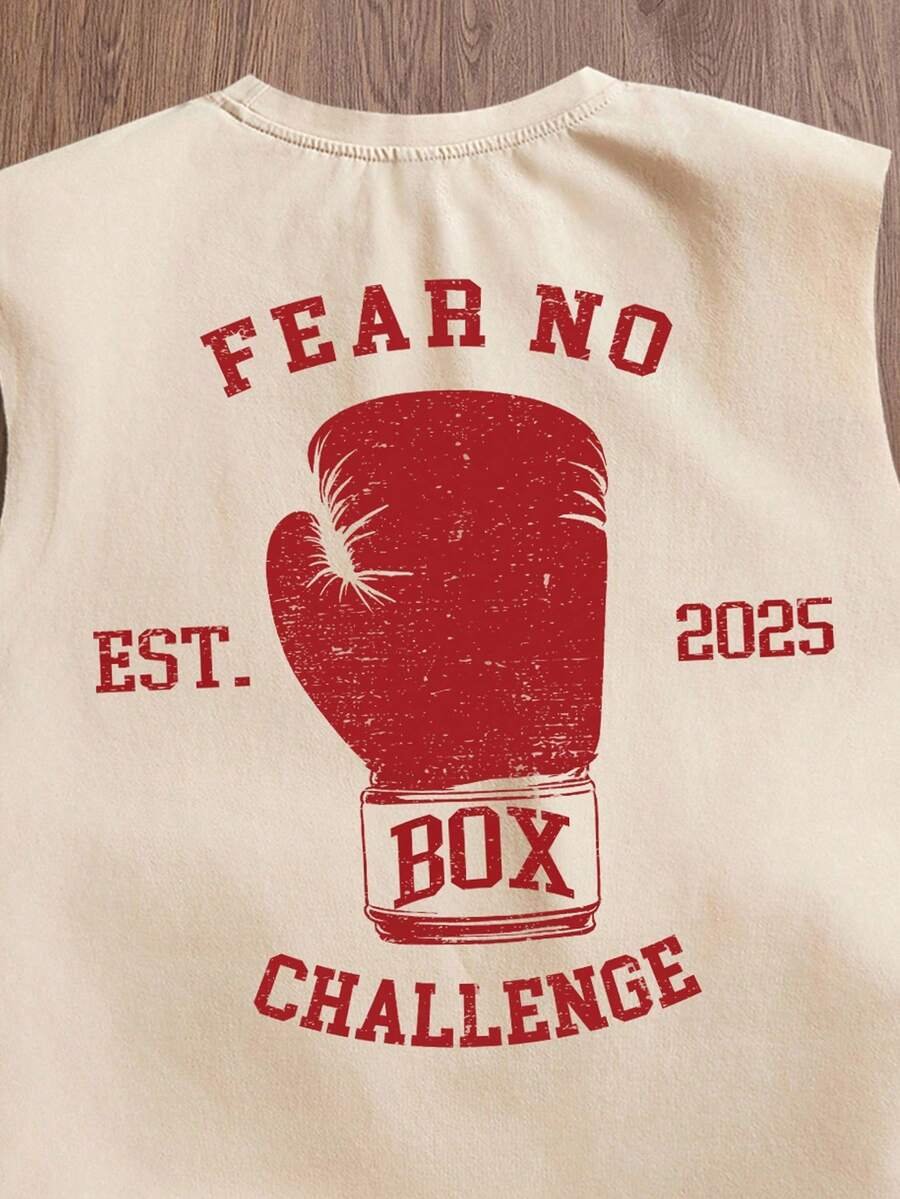 Manfinity Joysei Camiseta de tirantes holgada con estampado de guantes de boxeo vintage americano para hombres, talla estándar, blanco - Imagen 12