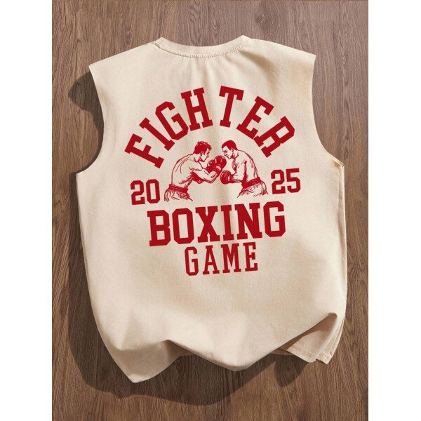 Manfinity Joysei Camiseta de tirantes holgada con estampado de guantes de boxeo vintage americano para hombres, talla estándar, blanco - Imagen 15