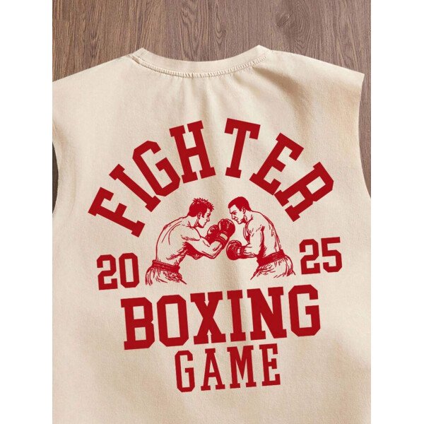 Manfinity Joysei Camiseta de tirantes holgada con estampado de guantes de boxeo vintage americano para hombres, talla estándar, blanco - Imagen 16