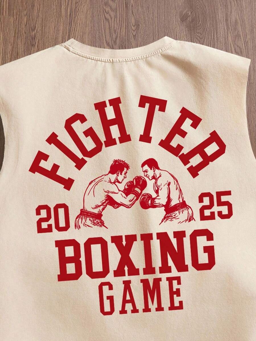Manfinity Joysei Camiseta de tirantes holgada con estampado de guantes de boxeo vintage americano para hombres, talla estándar, blanco - Imagen 16