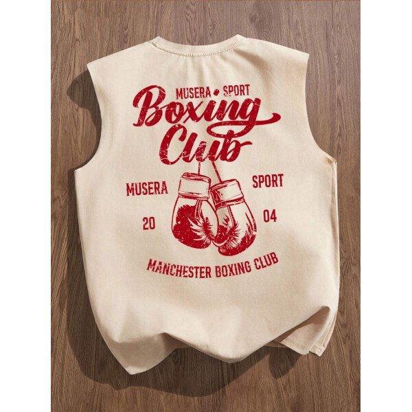 Manfinity Joysei Camiseta de tirantes holgada con estampado de guantes de boxeo vintage americano para hombres, talla estándar, blanco - Imagen 19