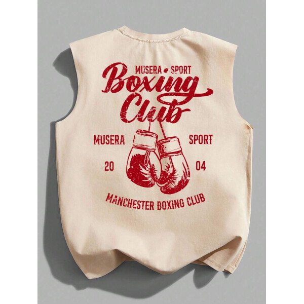 Manfinity Joysei Camiseta de tirantes holgada con estampado de guantes de boxeo vintage americano para hombres, talla estándar, blanco - Imagen 20