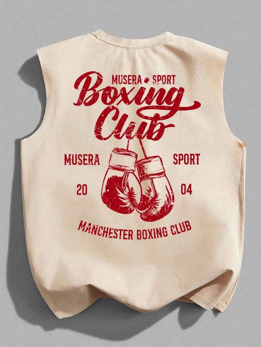 Manfinity Joysei Camiseta de tirantes holgada con estampado de guantes de boxeo vintage americano para hombres, talla estándar, blanco - Imagen 20