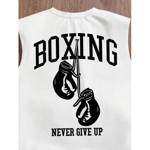 Manfinity Joysei Camiseta de tirantes holgada con estampado de guantes de boxeo vintage americano para hombres, talla estándar, blanco - Imagen 25