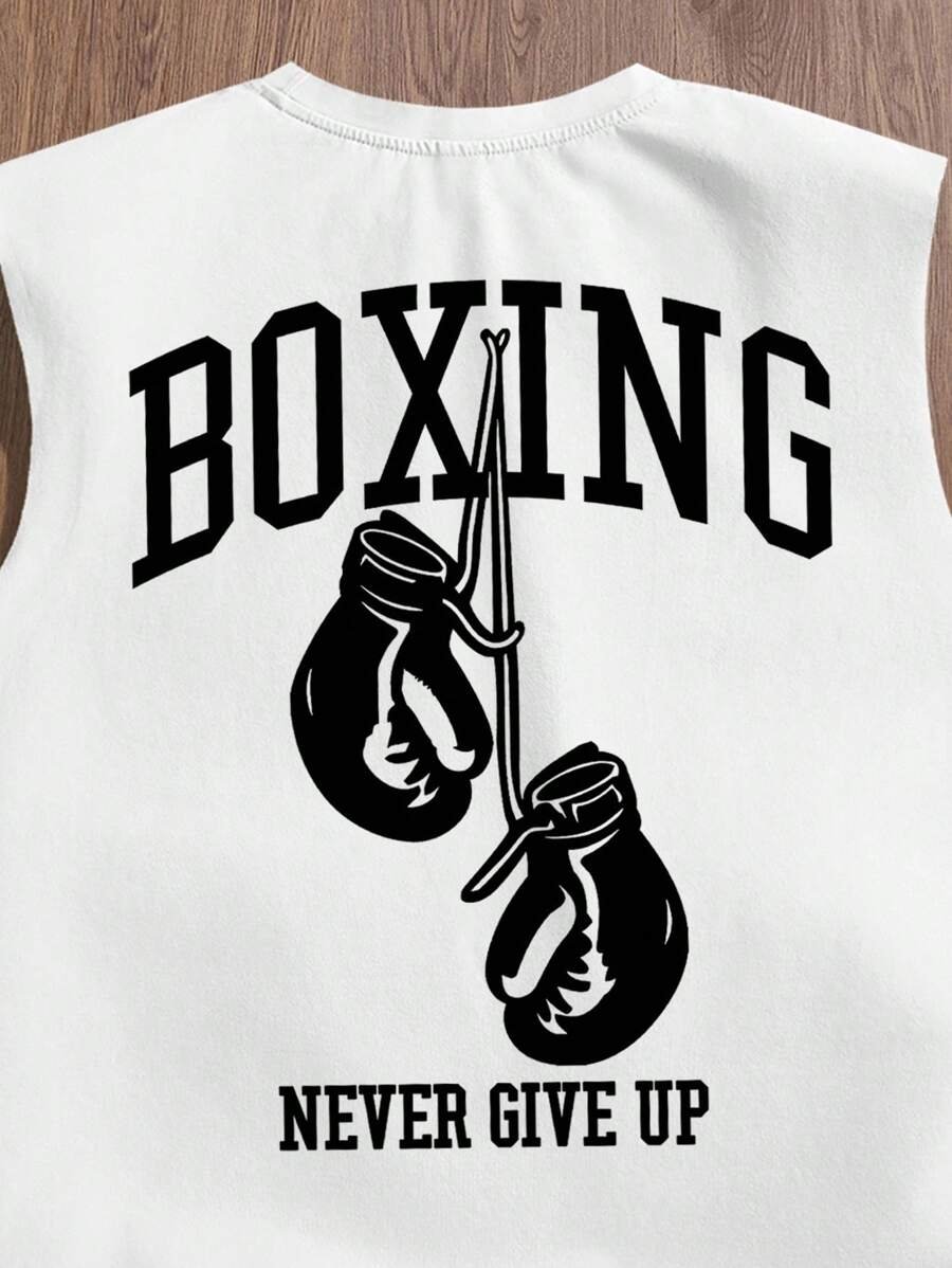 Manfinity Joysei Camiseta de tirantes holgada con estampado de guantes de boxeo vintage americano para hombres, talla estándar, blanco - Imagen 25