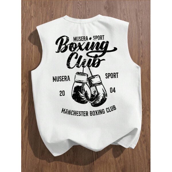Manfinity Joysei Camiseta de tirantes holgada con estampado de guantes de boxeo vintage americano para hombres, talla estándar, blanco - Imagen 28
