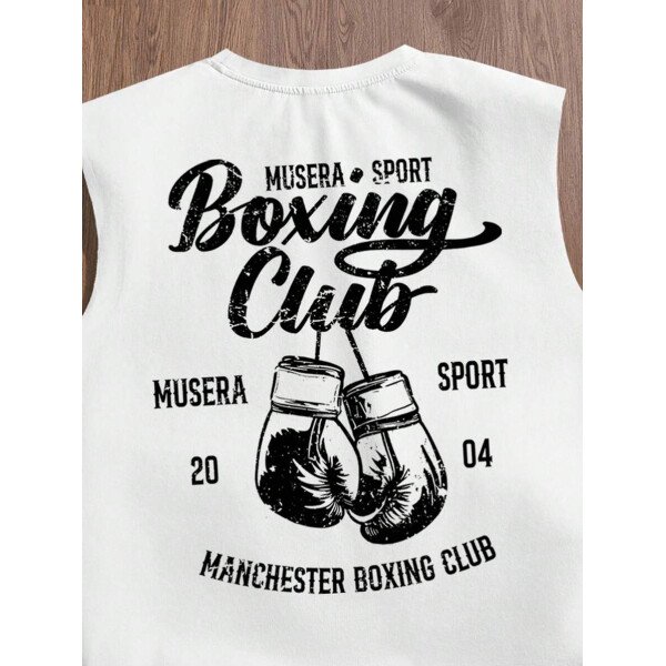 Manfinity Joysei Camiseta de tirantes holgada con estampado de guantes de boxeo vintage americano para hombres, talla estándar, blanco - Imagen 29