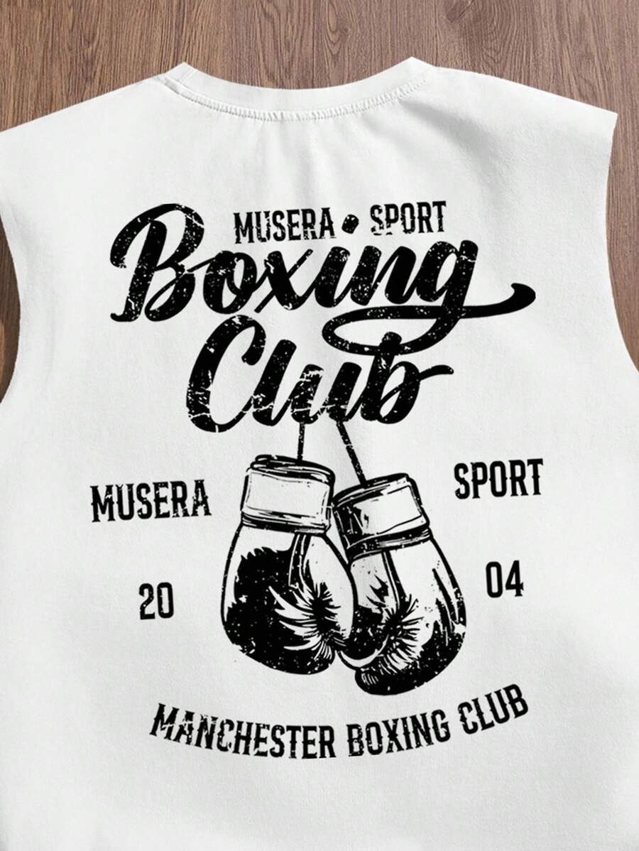 Manfinity Joysei Camiseta de tirantes holgada con estampado de guantes de boxeo vintage americano para hombres, talla estándar, blanco - Imagen 29