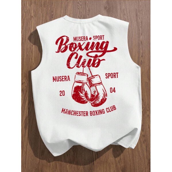 Manfinity Joysei Camiseta de tirantes holgada con estampado de guantes de boxeo vintage americano para hombres, talla estándar, blanco - Imagen 32