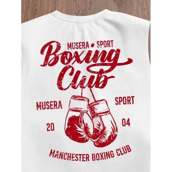 Manfinity Joysei Camiseta de tirantes holgada con estampado de guantes de boxeo vintage americano para hombres, talla estándar, blanco - Imagen 33