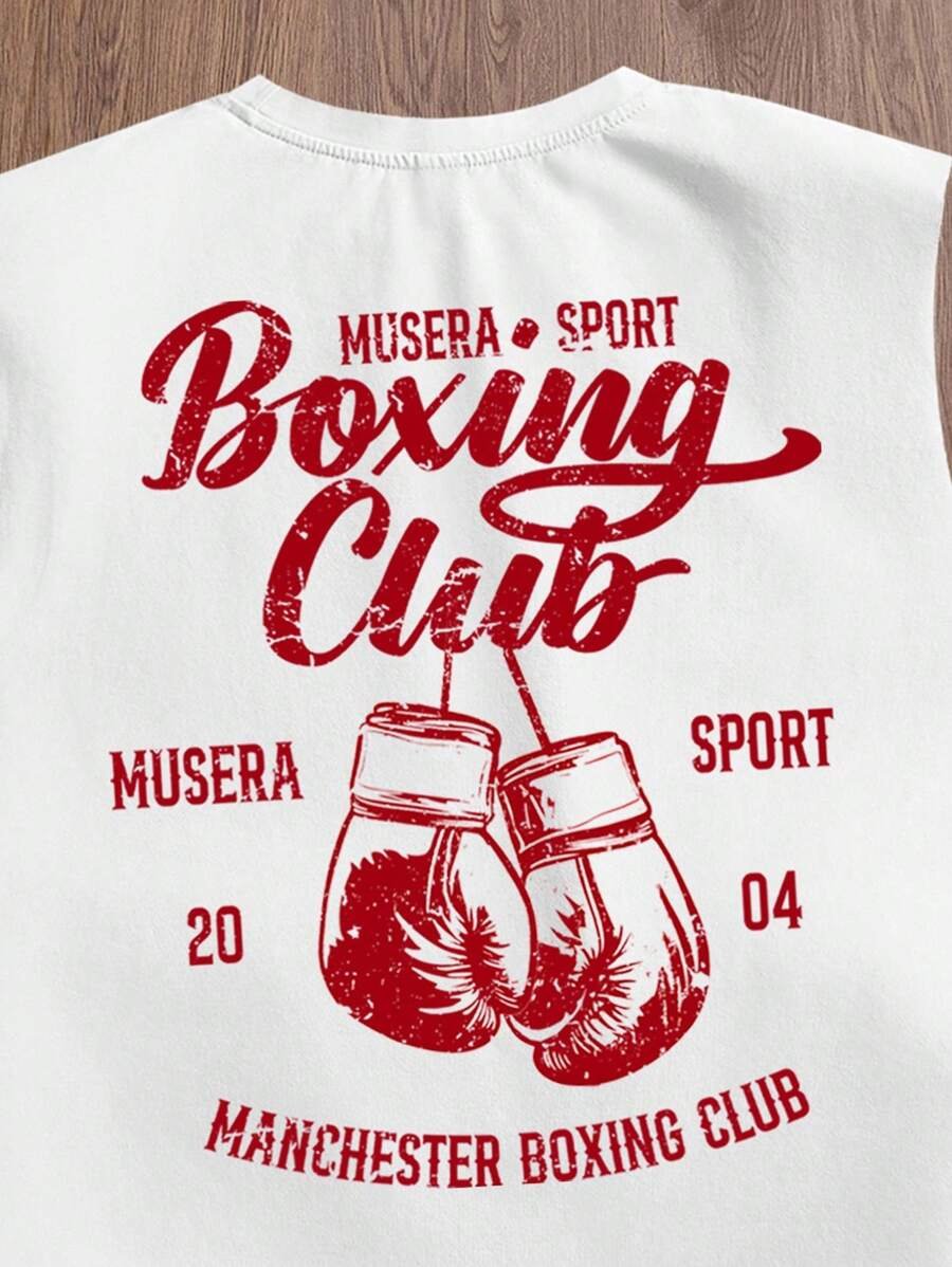 Manfinity Joysei Camiseta de tirantes holgada con estampado de guantes de boxeo vintage americano para hombres, talla estándar, blanco - Imagen 33