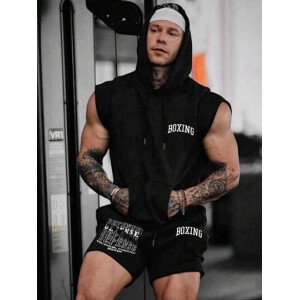Manfinity Fitness Conjunto de ropa deportiva de estilo boyfriend para hombre, conjunto de sudadera con capucha sin mangas y shorts de boxeo, traje deportivo, chándal, conjunto de entrenamiento