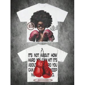 (Camiseta de algodón 220) Camiseta gráfica de estilo Y2K de cuello redondo de manga corta, 100% algodón, casual y suave - Espíritu de boxeo para hombres