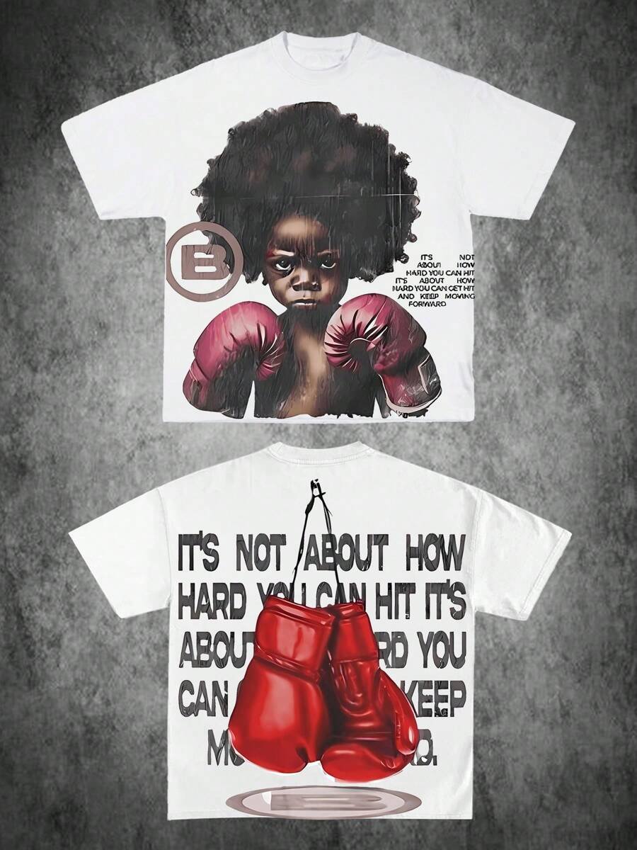 (Camiseta de algodón 220) Camiseta gráfica de estilo Y2K de cuello redondo de manga corta, 100% algodón, casual y suave - Espíritu de boxeo para hombres - Imagen 2