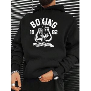 Sudadera con capucha casual para deportes al aire libre con bolsillo y cordón, de manga larga, con estampado de boxeo para hombres