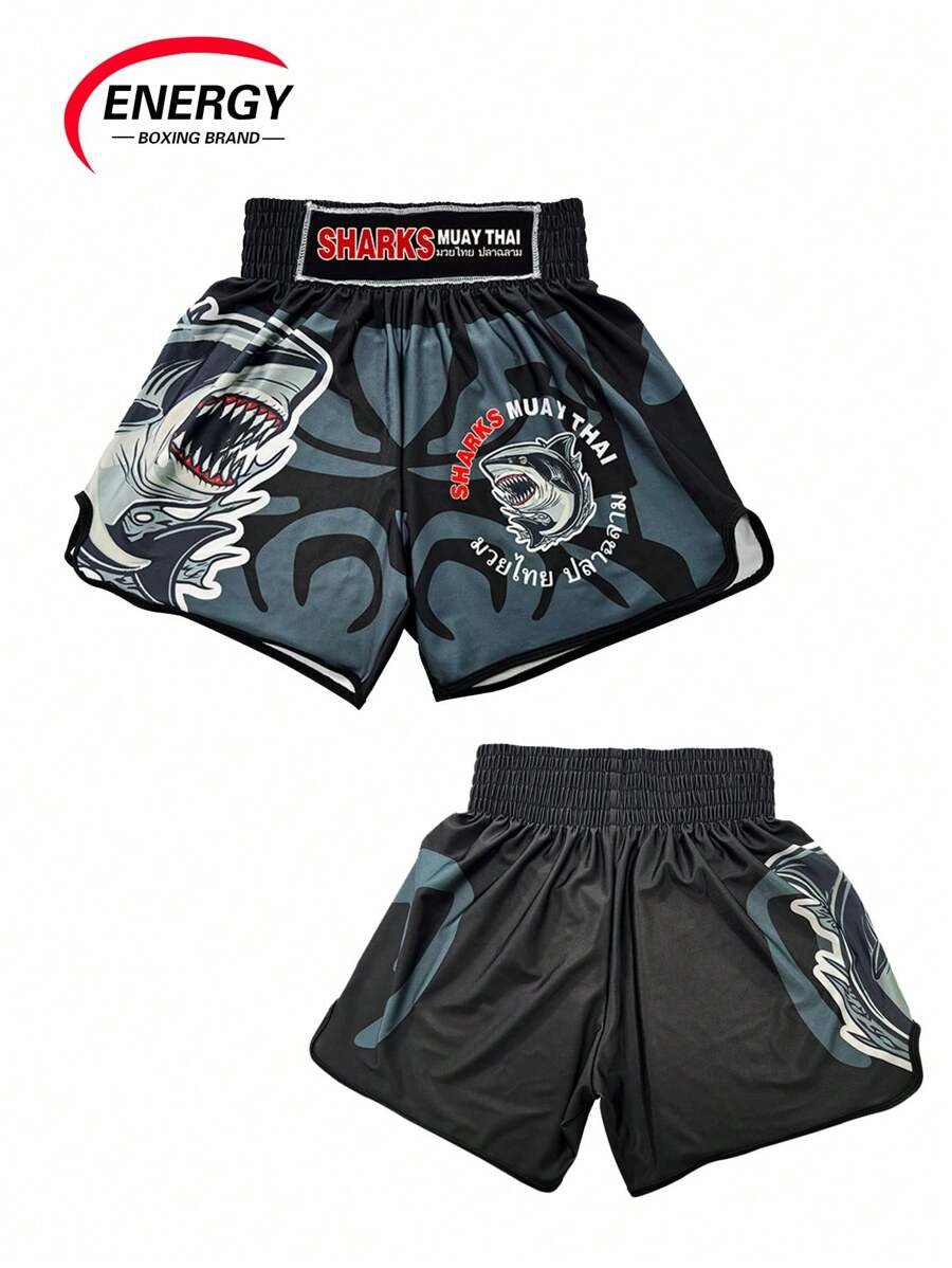 MXUK Short de entrenamiento para deportes de lucha como MMA, boxeo, fitness, Muay Thai, kickboxing, con estampado de tiburón - Imagen 2