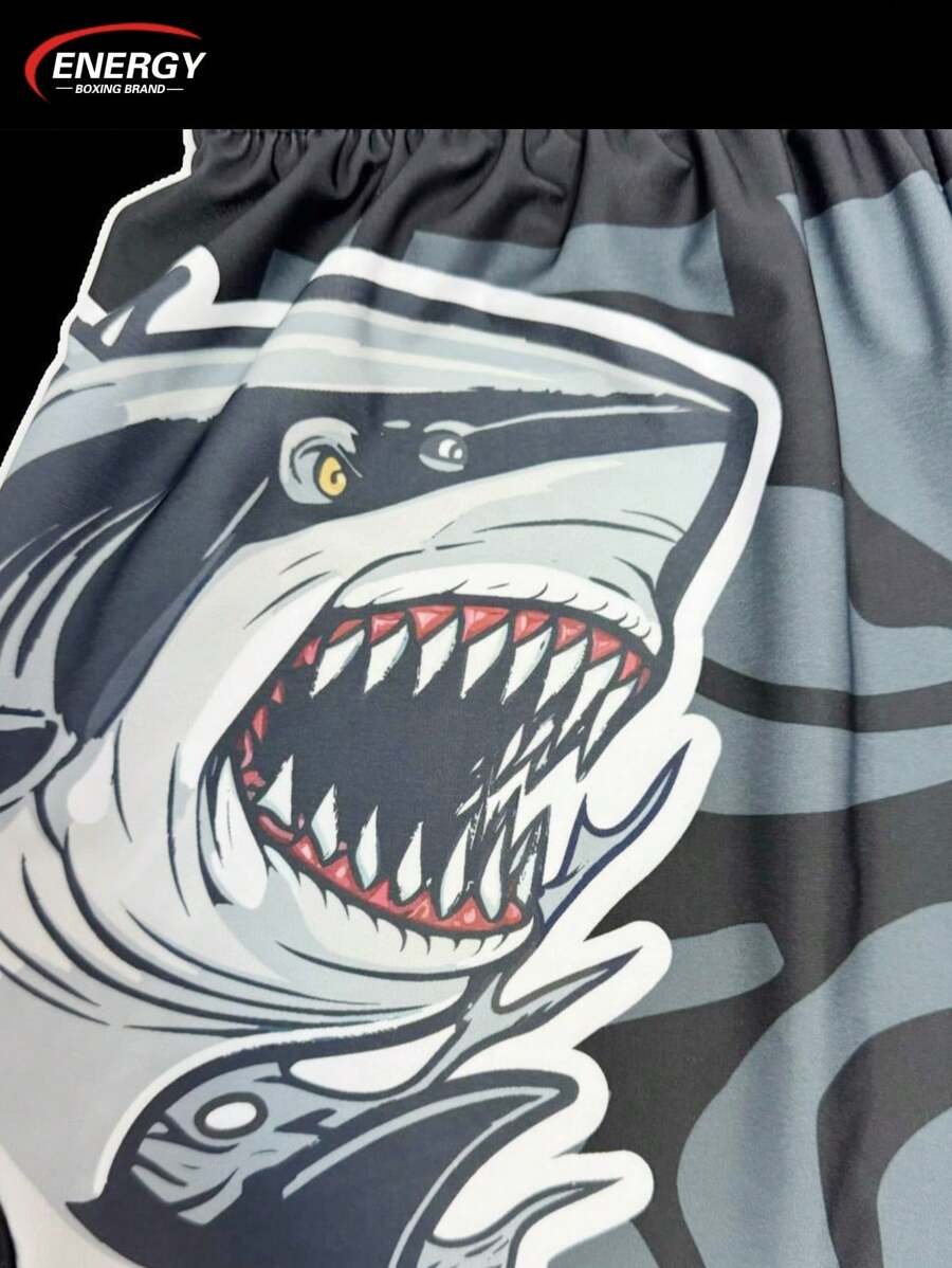 MXUK Short de entrenamiento para deportes de lucha como MMA, boxeo, fitness, Muay Thai, kickboxing, con estampado de tiburón - Imagen 6
